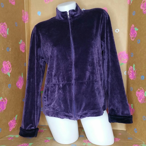 Charter Club Purple Velour Jacket Size P/L - Picture 3 of 8